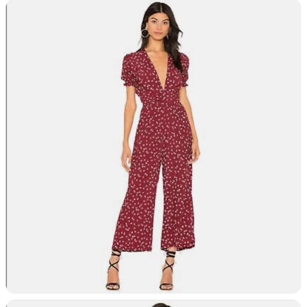Faithfull the Brand berry colored jumpsuit, tie at waist